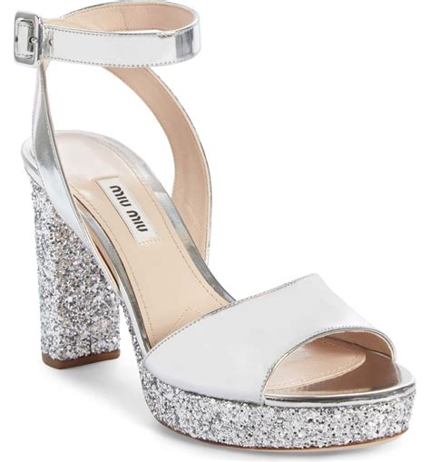 miu miu glitter glitzer|Silver Glitter Sandals .